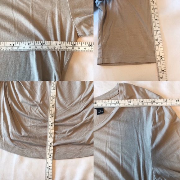 ANN TAYLOR Beige Short Sleeve Ruched Top w/ Zipper - Picture 8 of 8